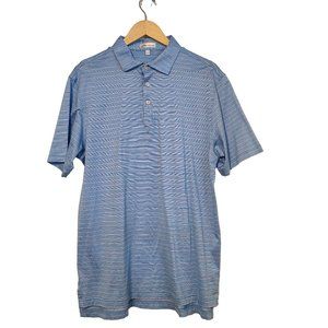 Peter Millar Basil Knit Golf Polo Shirt Blue Pink Striped Large Short Sleeve
